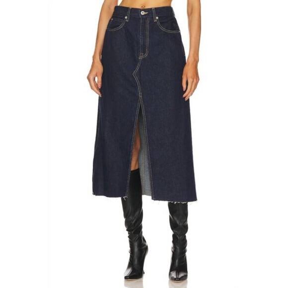 SLVRLAKE High Waist High Slit Denim Midi Skirt Size 26 NWOT - Picture 1 of 11